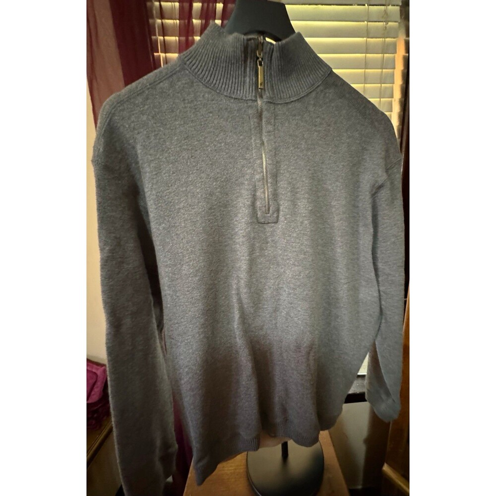 Caribbean Joe Men’s L Gray 100% Cotton Quarter Zip Mock Neck Sweater